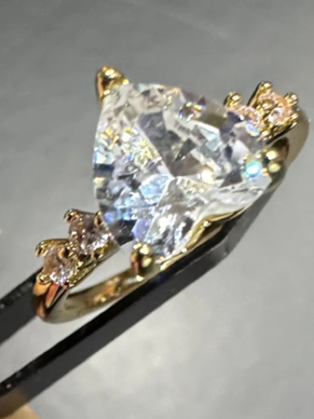 Gold Heart CZ Ring with Clear Heart Stone
